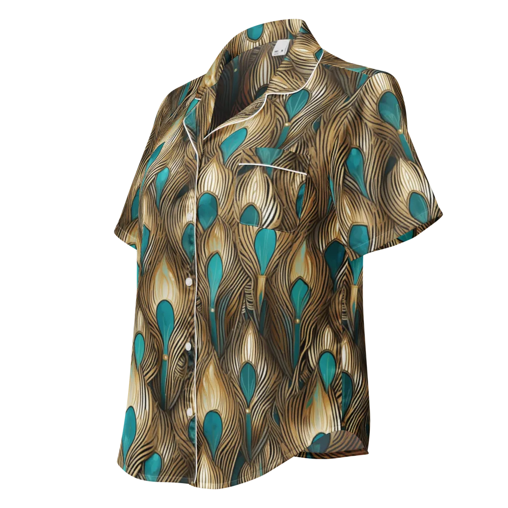 Gilded Teal Plume on Women's Short Sleeve Pajama Top — Left Front