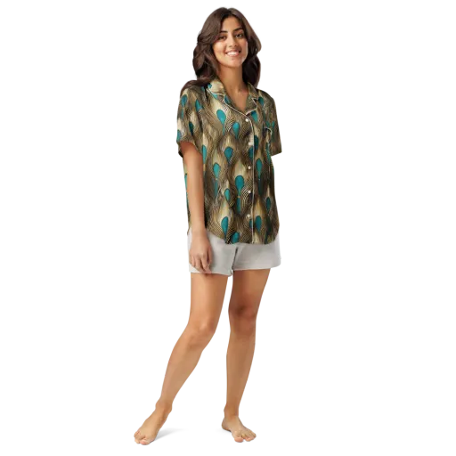 Gilded Teal Plume on a Women's Short Sleeve Pajama Top