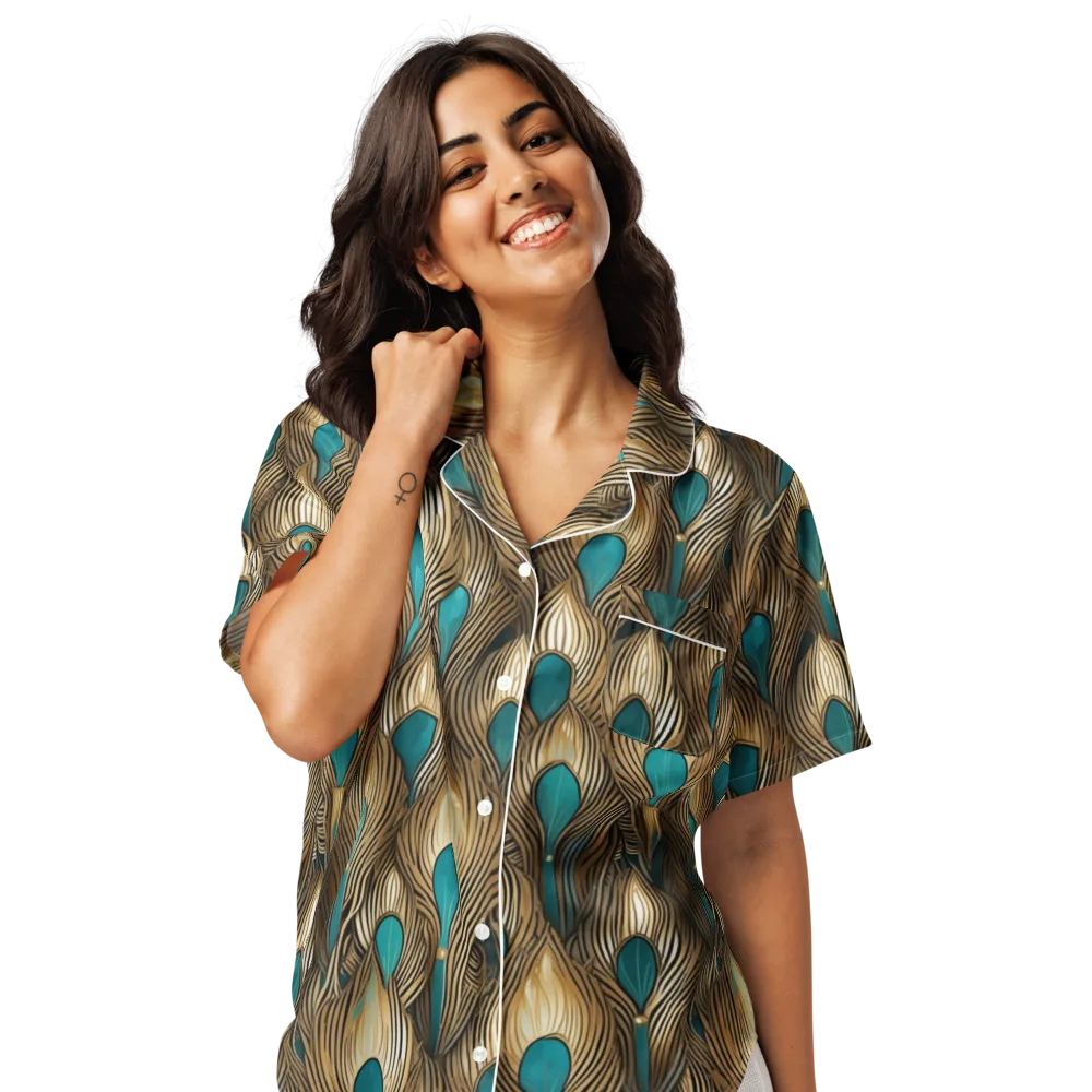 Gilded Teal Plume on Women's Short Sleeve Pajama Top — Front