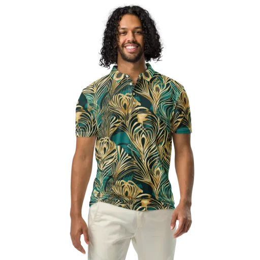 Gilded Tropics on a Men's Slim Fit Polo Shirt