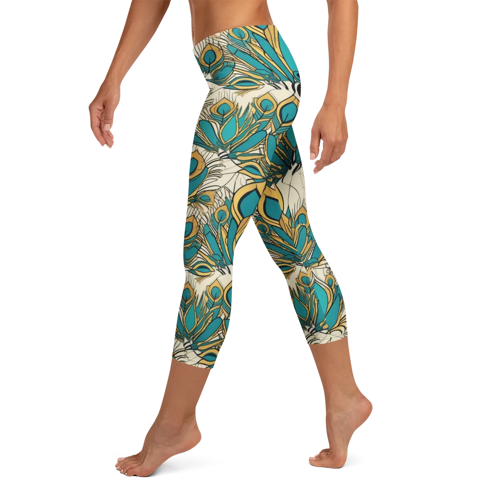 Peacock Gilt on Capri Leggings — Left