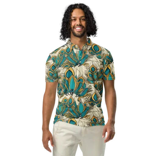 Peacock Gilt on a Men's Slim Fit Polo Shirt