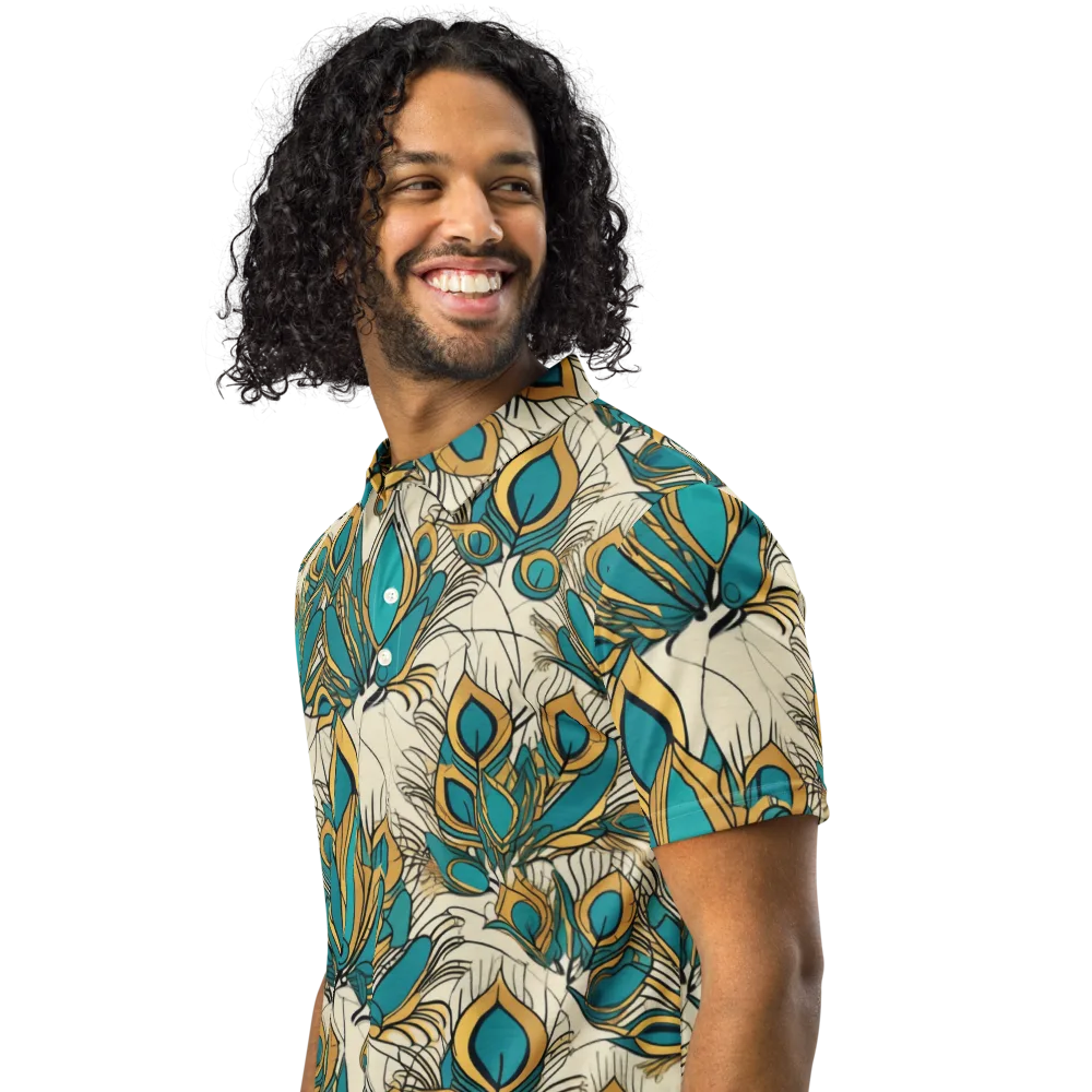 Peacock Gilt on Men's Slim Fit Polo Shirt — Left Front