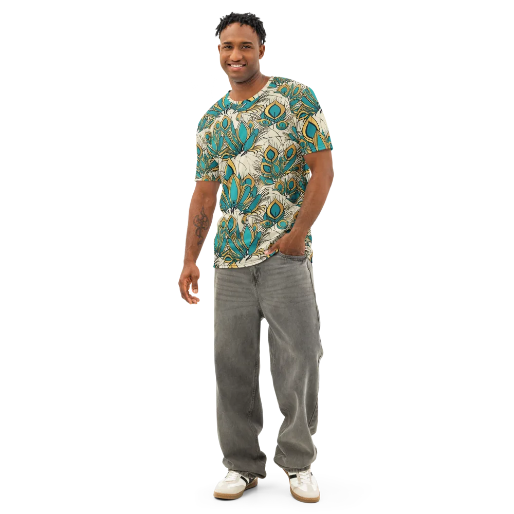 Peacock Gilt on Men's Cotton Crew Neck T-Shirt — Front