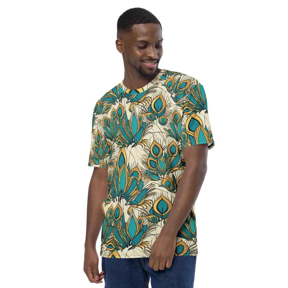 Peacock Gilt on Men's Crew Neck T-Shirt — Left