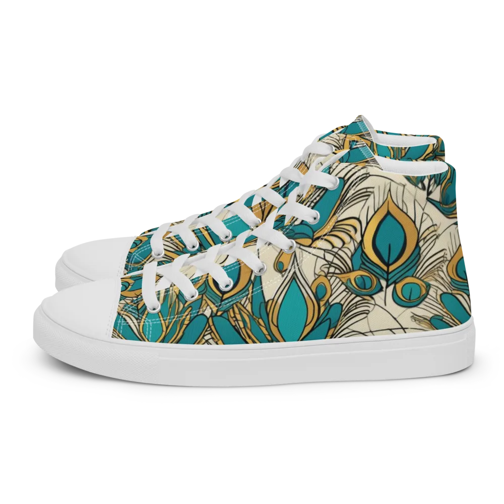 Peacock Gilt on Men's High Top Canvas Shoes — Left