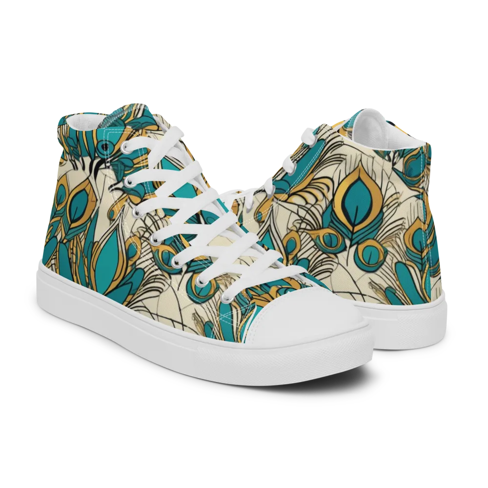 Peacock Gilt on Men's High Top Canvas Shoes — Right