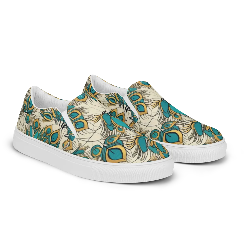 Peacock Gilt on Men's Slip-On Canvas Shoes — Right Front