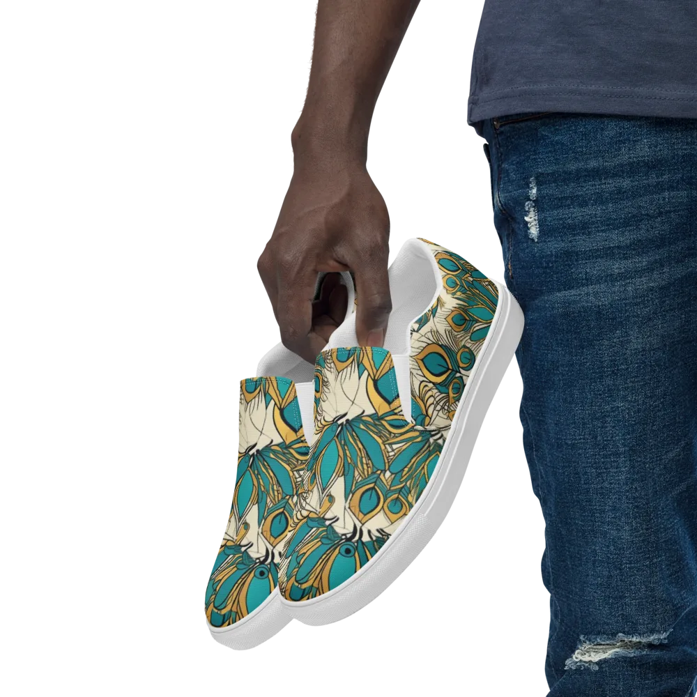 Peacock Gilt on Men's Slip-On Canvas Shoes — Left Front