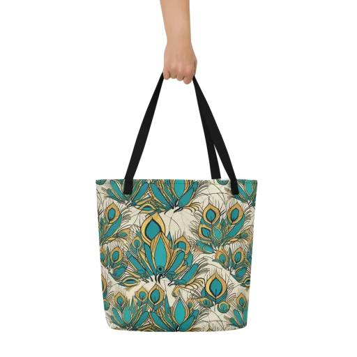 Peacock Gilt on a Large Tote Bag W/ Pocket