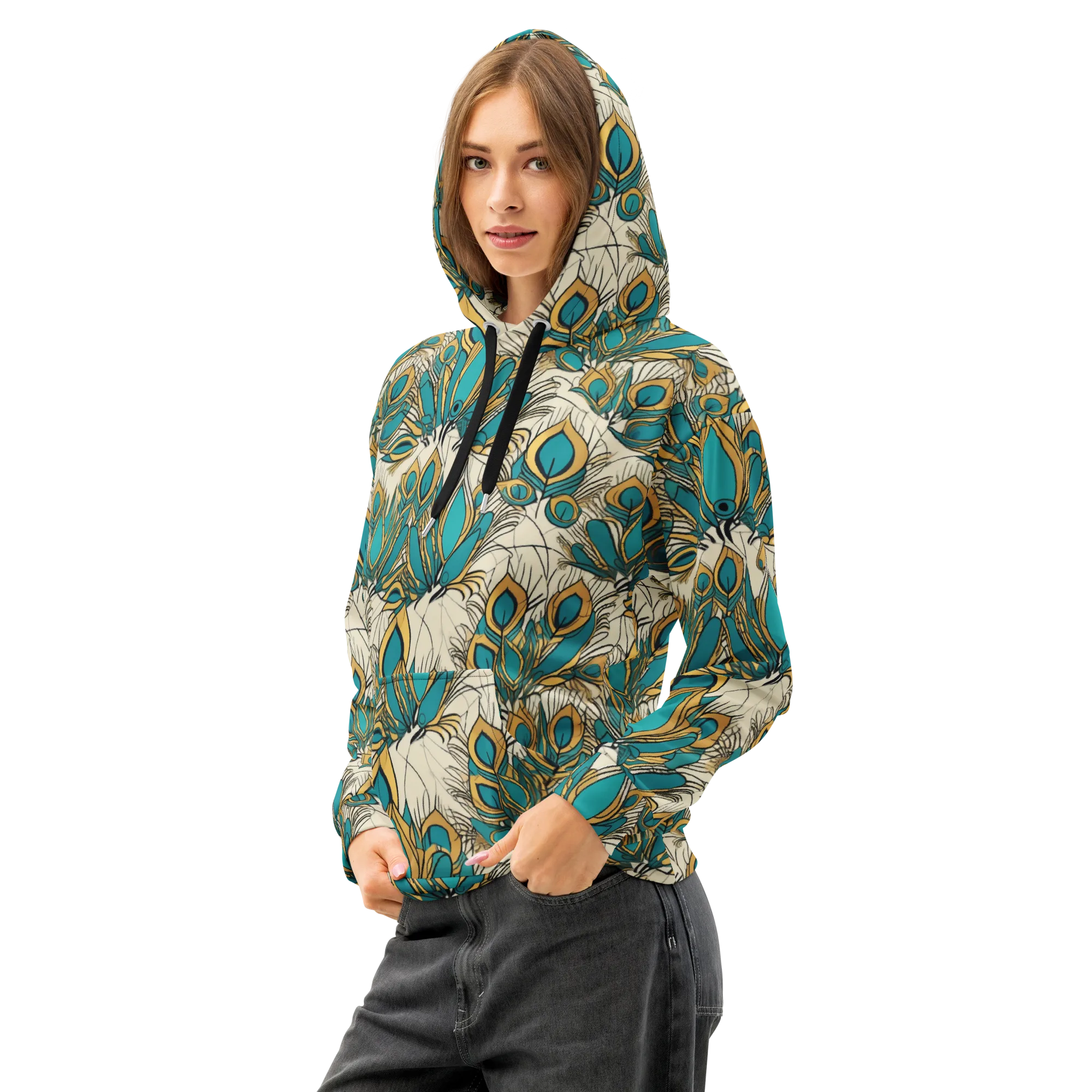 Peacock Gilt on Cotton Hoodie — Left Front