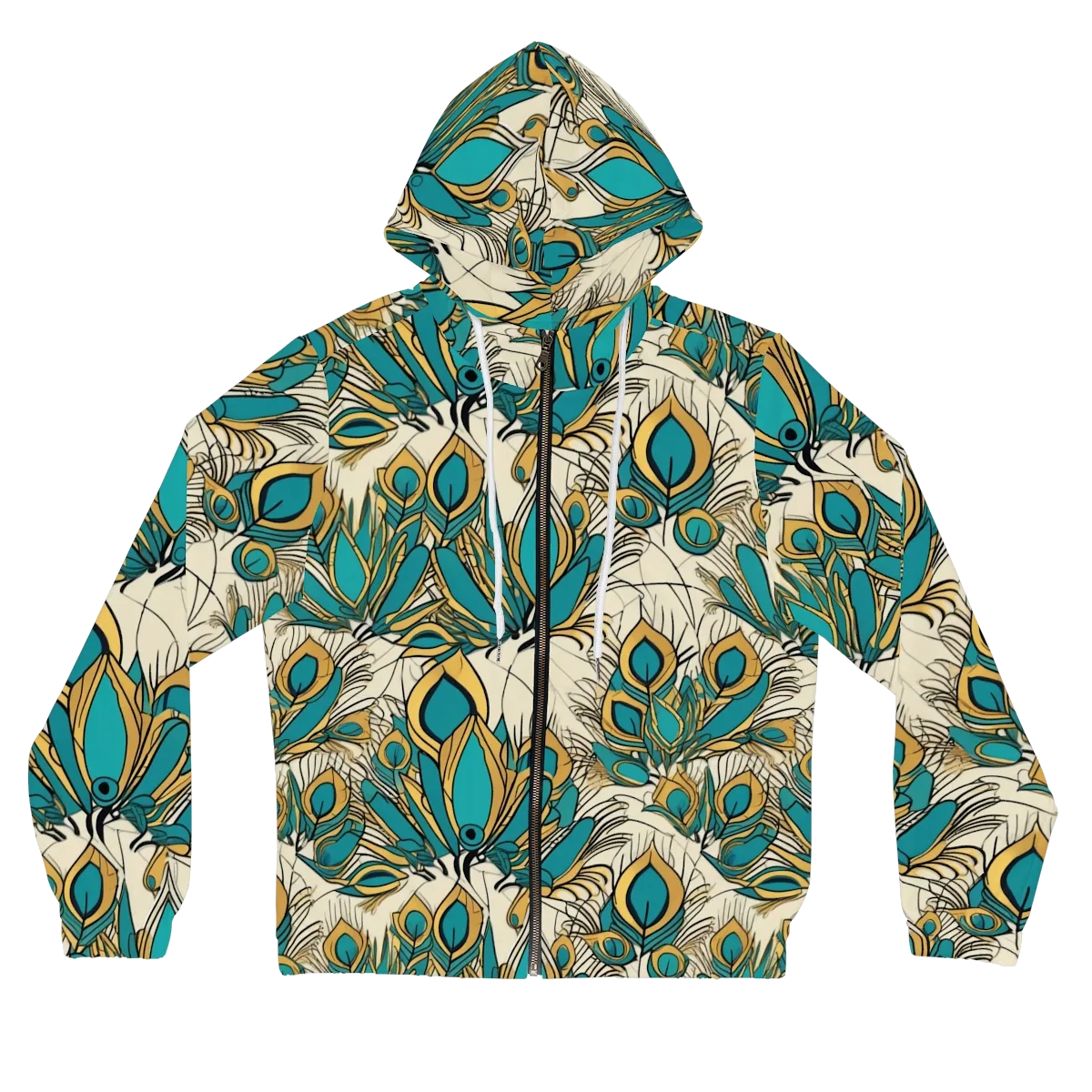 Peacock Gilt on Women's Full-Zip Hoodie — Front
