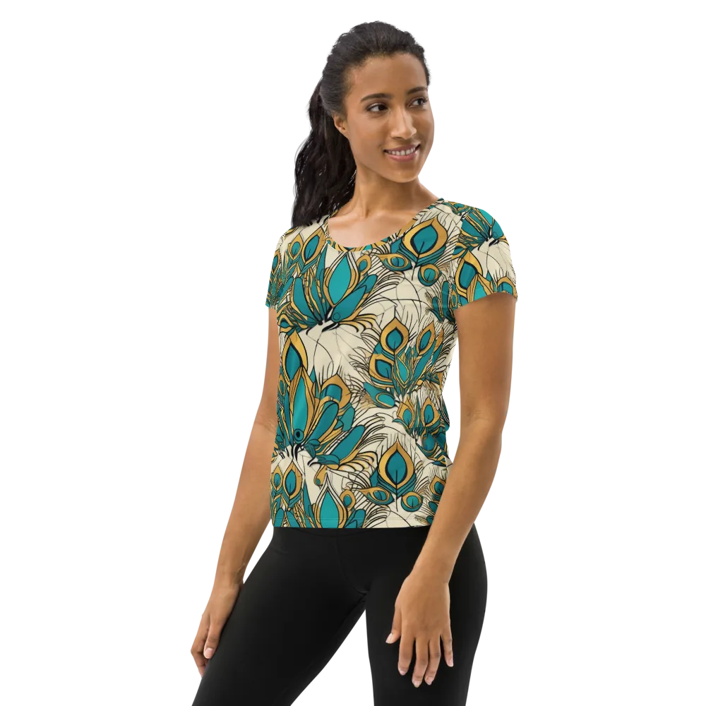 Peacock Gilt on Women's Athletic T-Shirt — Left