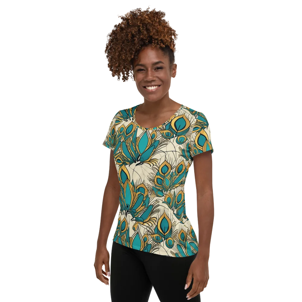 Peacock Gilt on Women's Athletic T-Shirt — Left