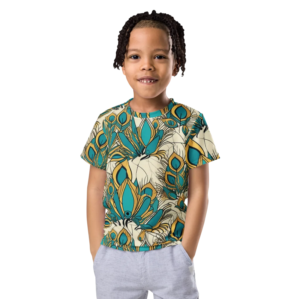 Peacock Gilt on Kids Crew Neck T-Shirt — Front
