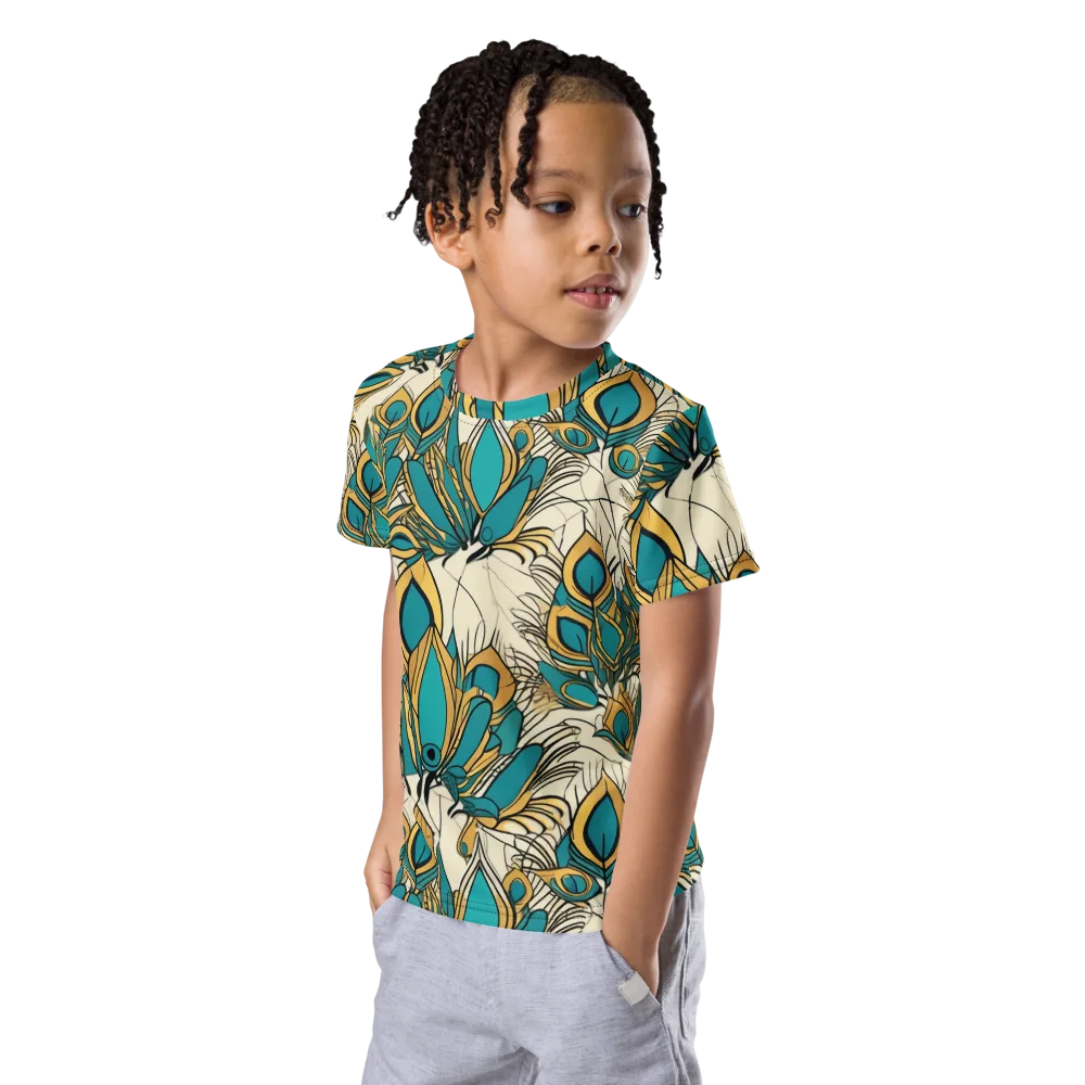 Peacock Gilt on Kids Crew Neck T-Shirt — Left Front