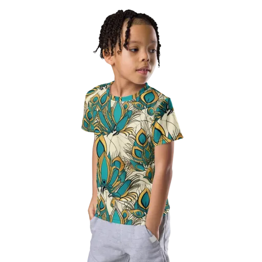 Peacock Gilt on a Kids Crew Neck T-Shirt