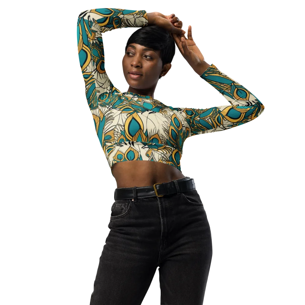 Peacock Gilt on Long Sleeve Crop Top — Front