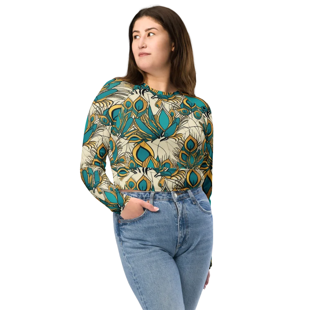 Peacock Gilt on Long Sleeve Crop Top — Front