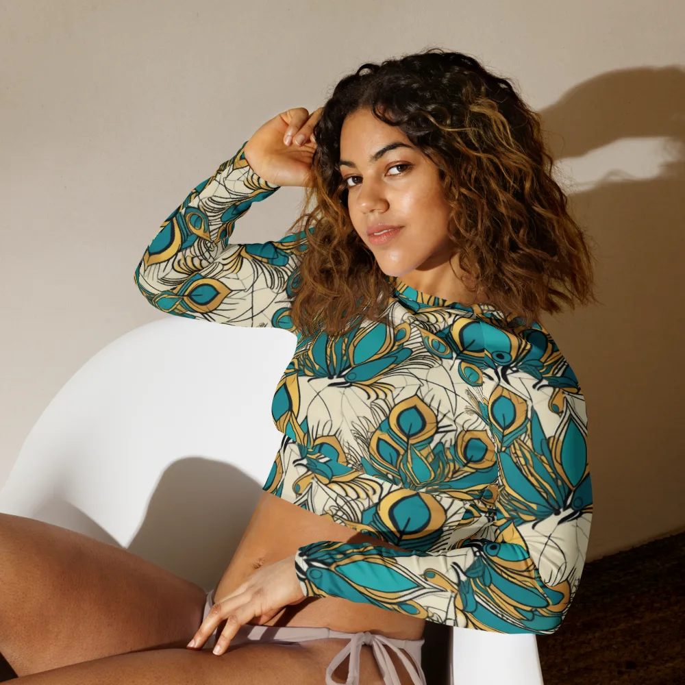 Peacock Gilt on Long Sleeve Crop Top — Left Front