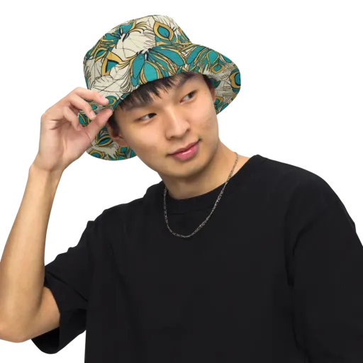 Peacock Gilt on a Reversible Bucket Hat
