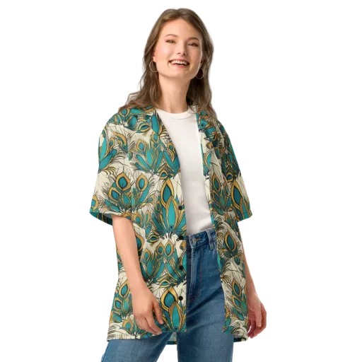 Peacock Gilt on a Button Shirt