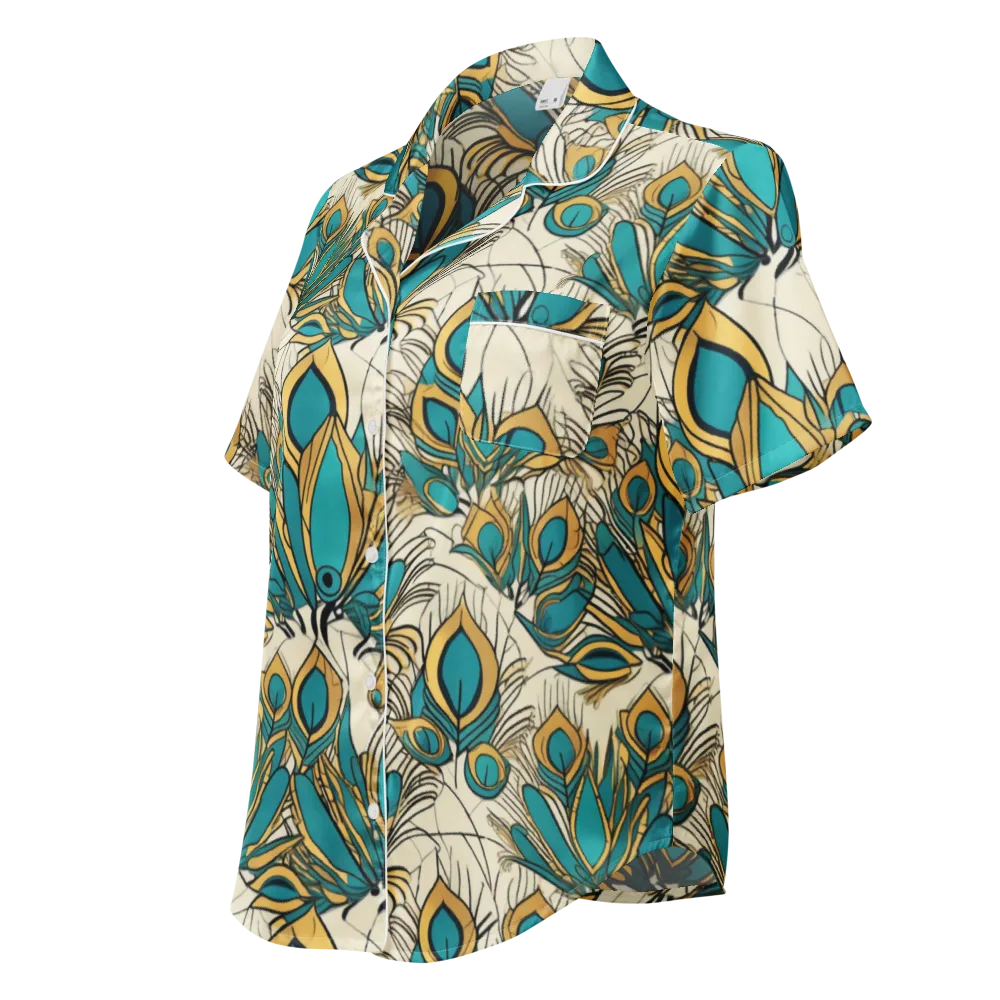 Peacock Gilt on Women's Short Sleeve Pajama Top — Left Front
