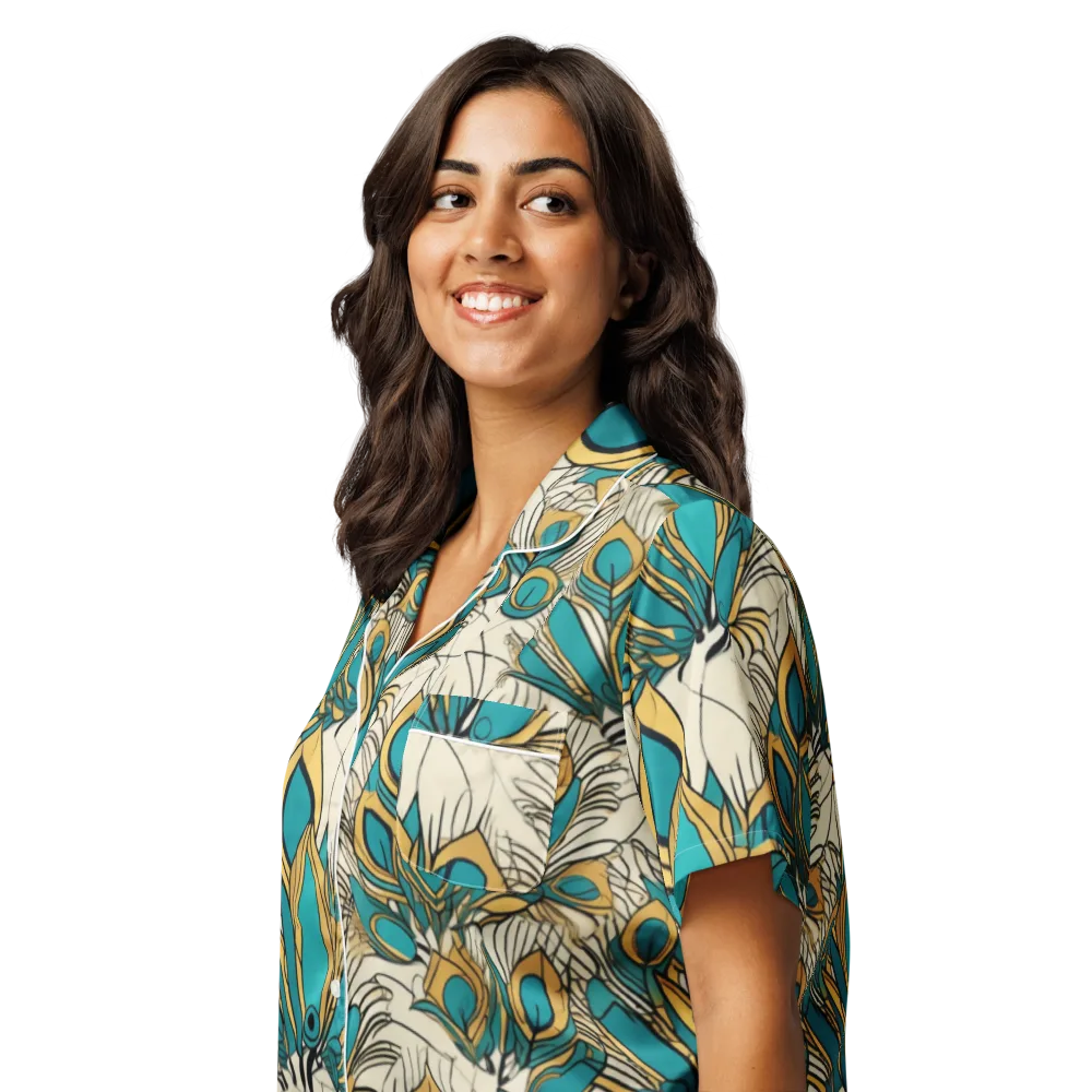 Peacock Gilt on Women's Short Sleeve Pajama Top — Left Front