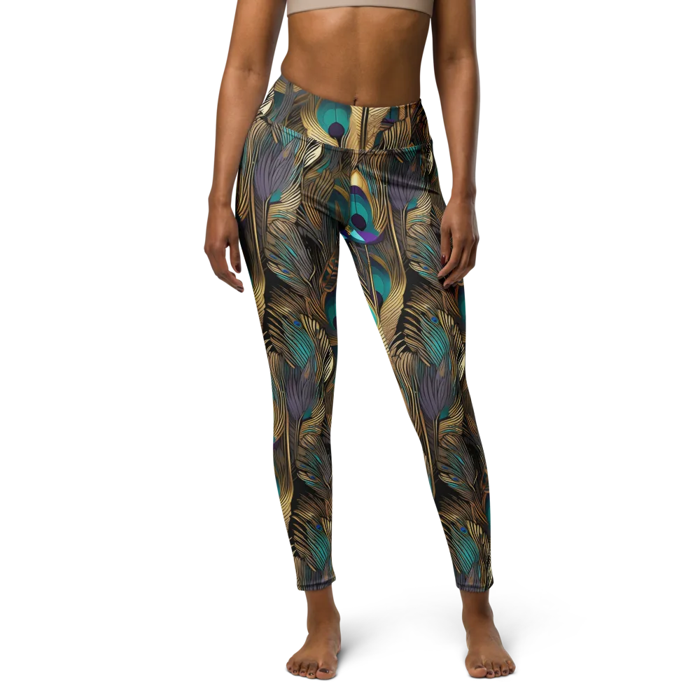 Gilded Plumes on Yoga Leggings — Front