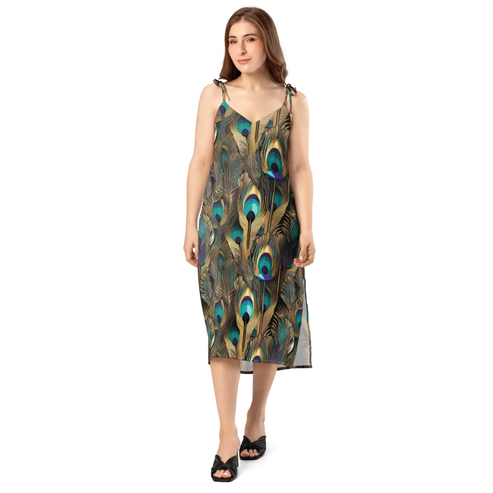 Gilded Plumes on Slip Dress — Front