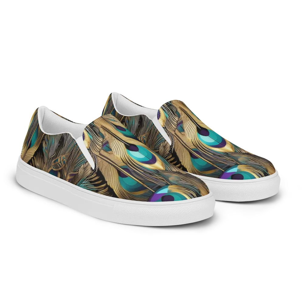 Gilded Plumes on Men's Slip-On Canvas Shoes — Right Front