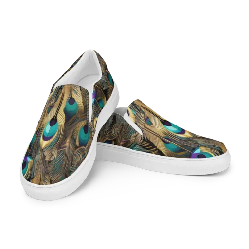 Gilded Plumes on a Men's Slip-On Canvas Shoes