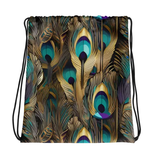 Gilded Plumes on a Drawstring Bag