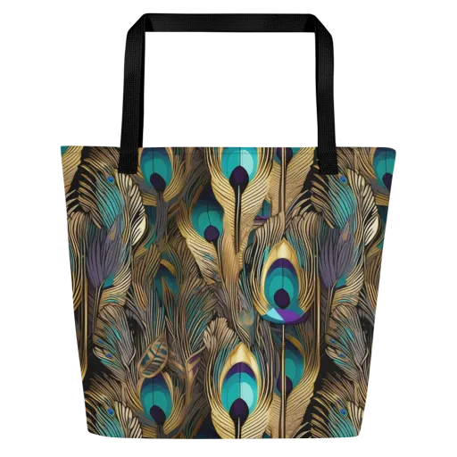 Gilded Plumes on a Large Tote Bag W/ Pocket