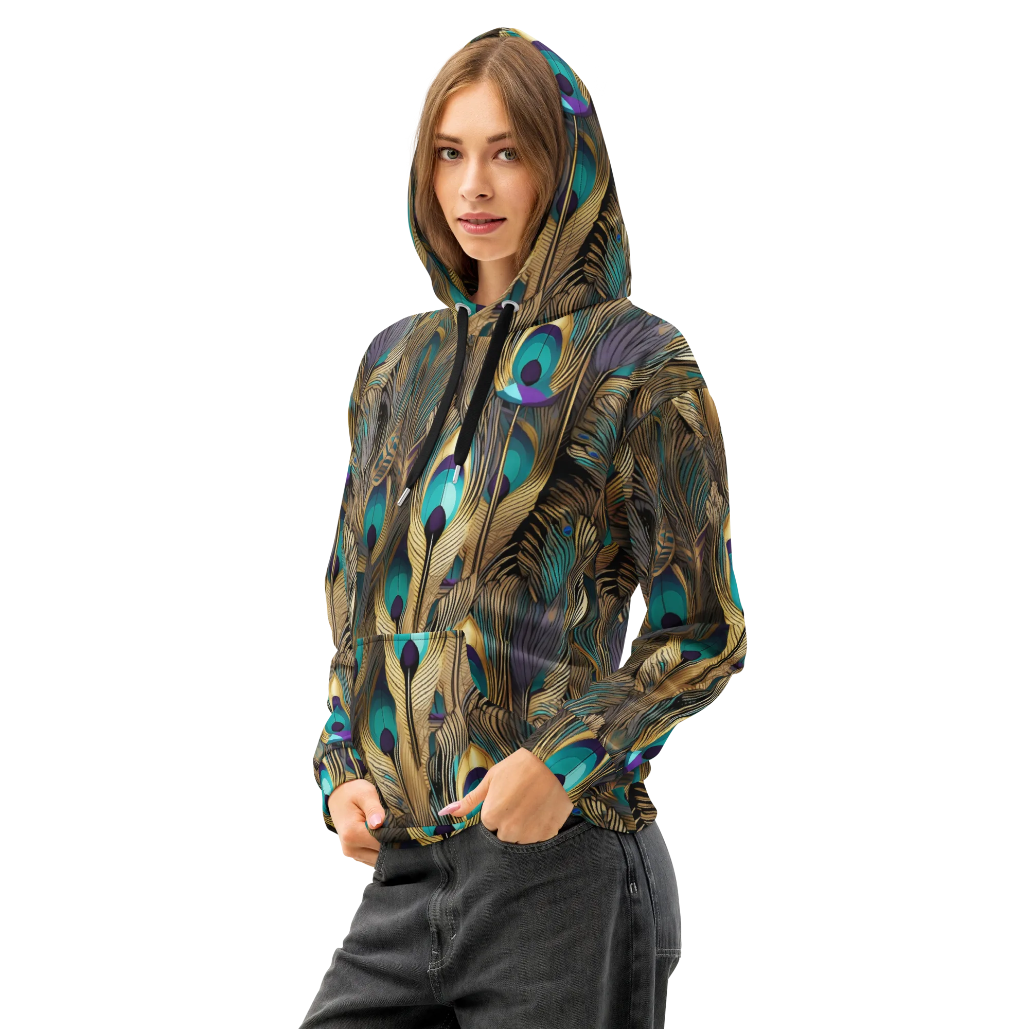 Gilded Plumes on Cotton Hoodie — Left Front