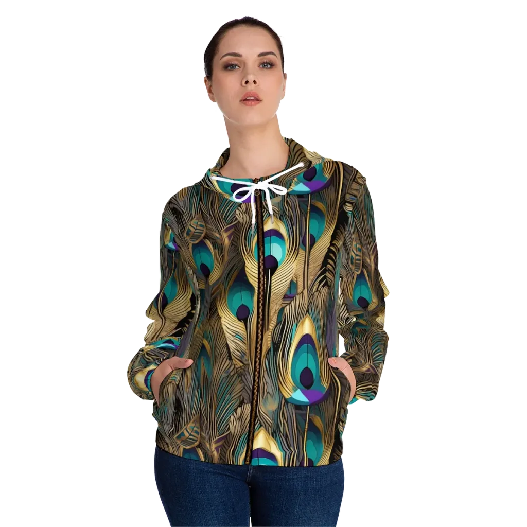 Gilded Plumes on Women's Full-Zip Hoodie — Front On Person