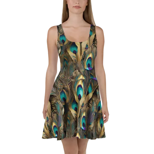 Gilded Plumes on a Skater Dress