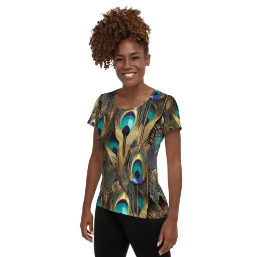Gilded Plumes on a Women's Athletic T-Shirt