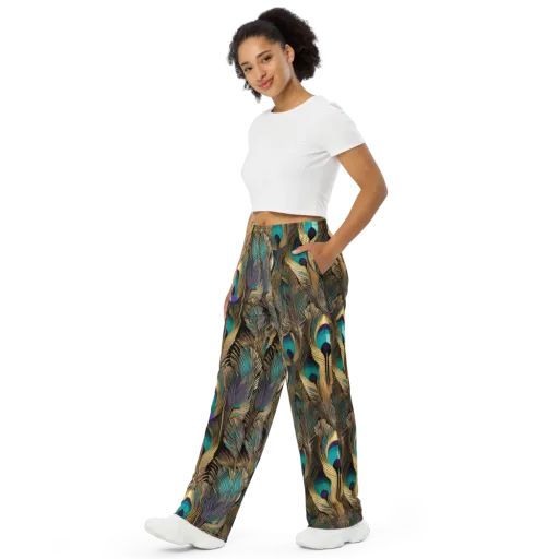 Gilded Plumes on a Wide-Leg Pants