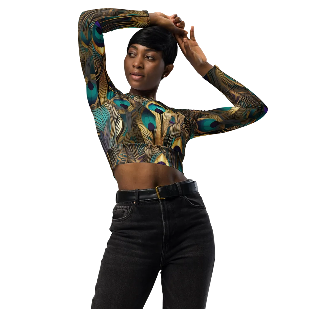 Gilded Plumes on Long Sleeve Crop Top — Front