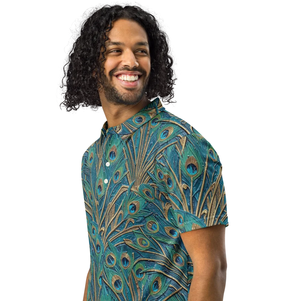 Peacock Treasury on Men's Slim Fit Polo Shirt — Left Front