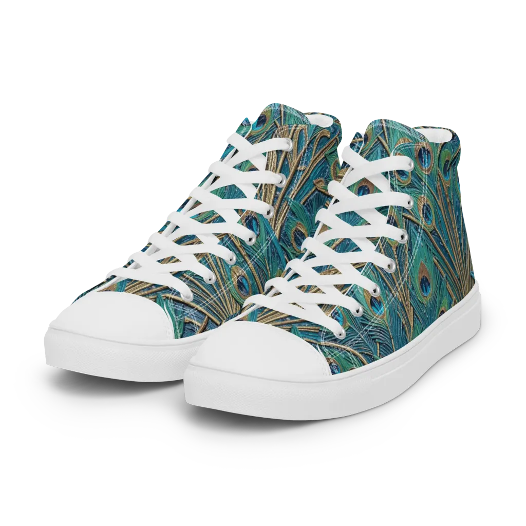 Peacock Treasury on Women's High Top Canvas Shoes — Left Front