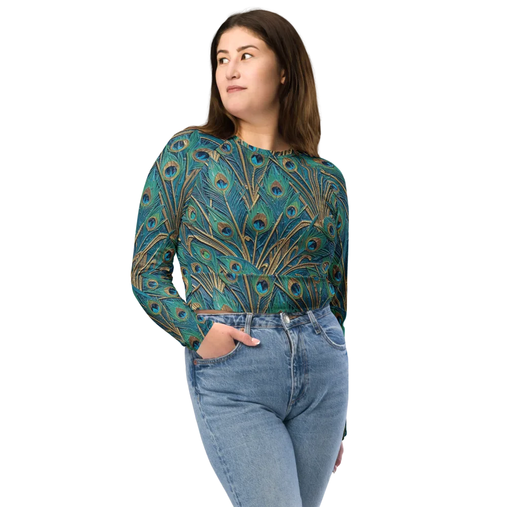 Peacock Treasury on Long Sleeve Crop Top — Front