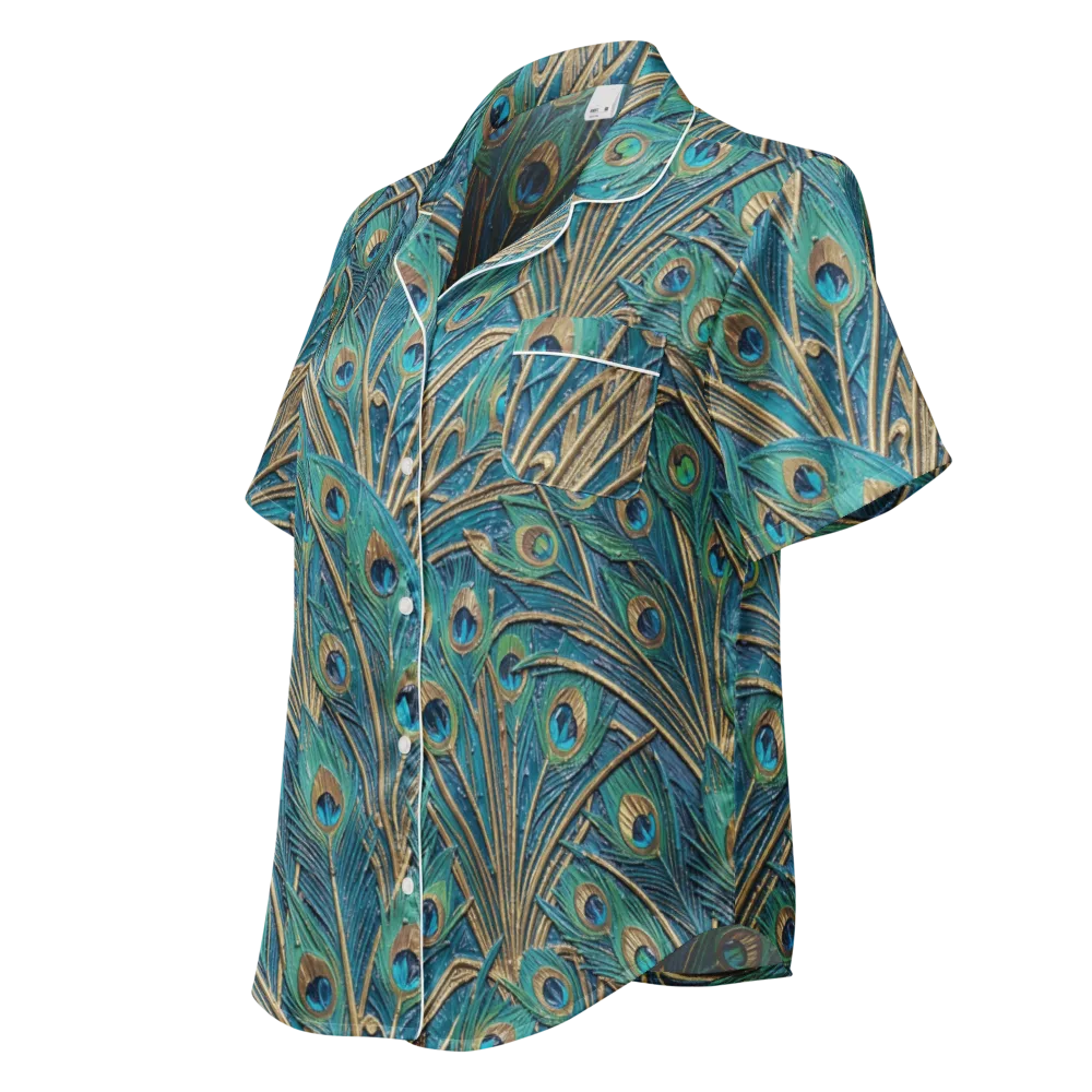 Peacock Treasury on Women's Short Sleeve Pajama Top — Left Front