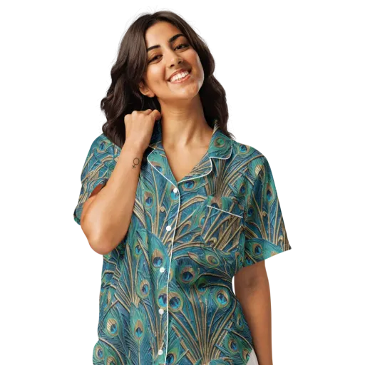 Peacock Treasury on a Women's Short Sleeve Pajama Top