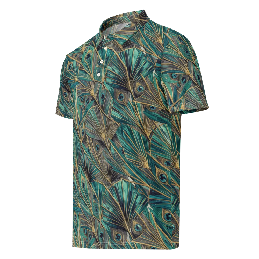Peacock Tapestry on Men's Slim Fit Polo Shirt — Left Front