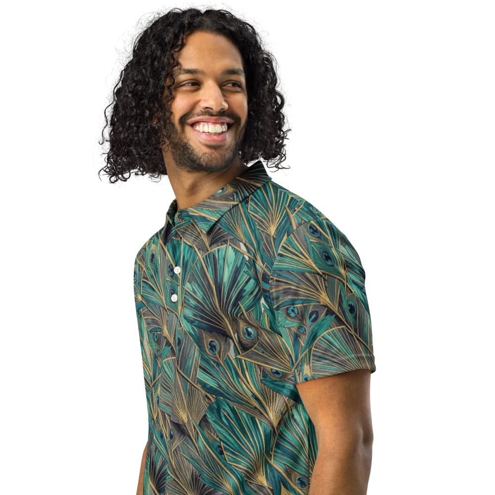 Peacock Tapestry on Men's Slim Fit Polo Shirt — Left Front