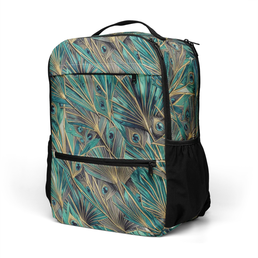 Peacock Tapestry on Utility Backpack — Left Front