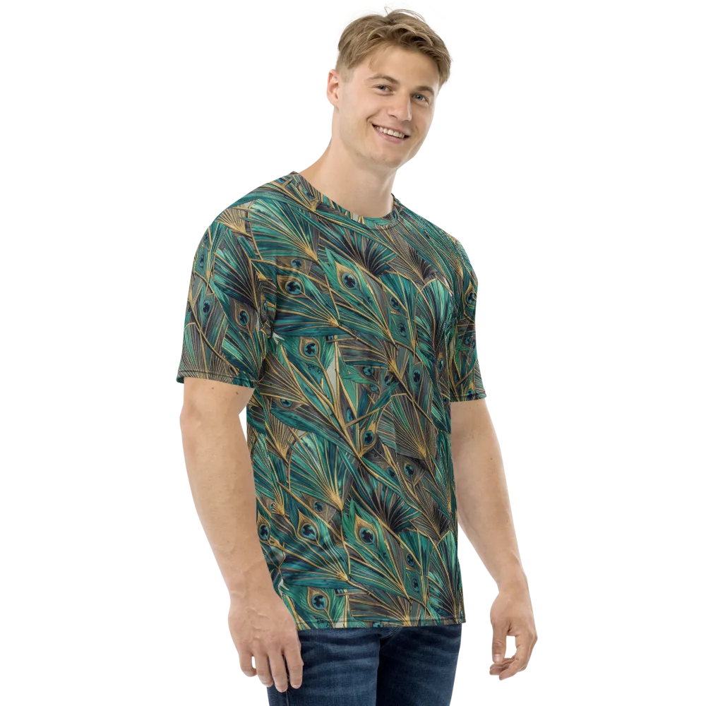 Peacock Tapestry on Men's Crew Neck T-Shirt — Right