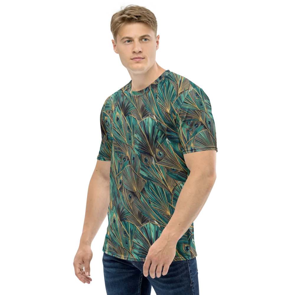 Peacock Tapestry on Men's Crew Neck T-Shirt — Left